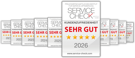 Service-Check Auszeichnung – Die Wohnfabrik 10 Jahre SEHR GUT Service